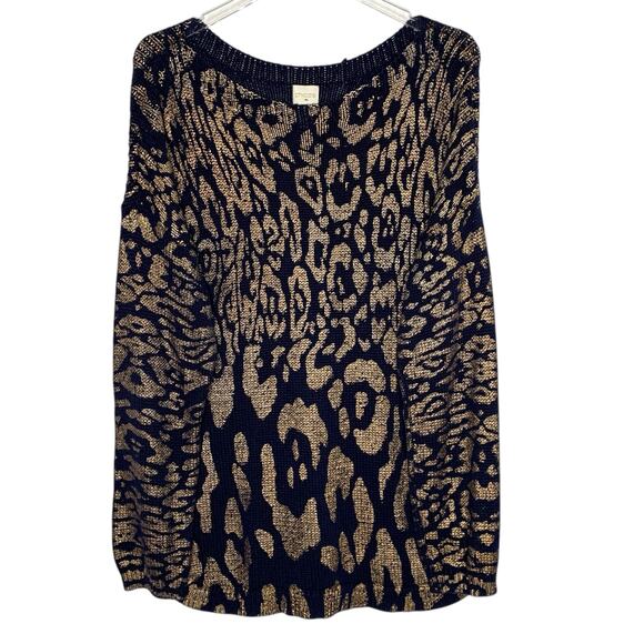Chicos XL Blue Metallic Gold Animal Print Long Sleeve Sweater - Picture 1 of 10